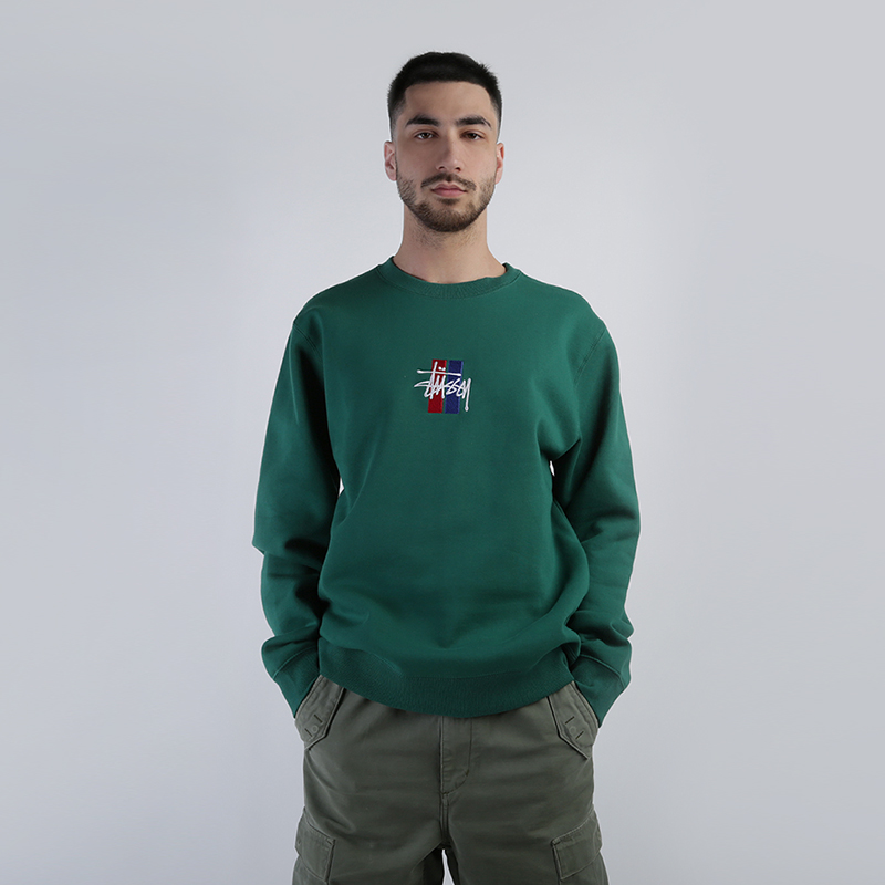 мужская зеленая толстовка Stussy 2 Bar Stock App. Crew 118316-green - цена, описание, фото 1